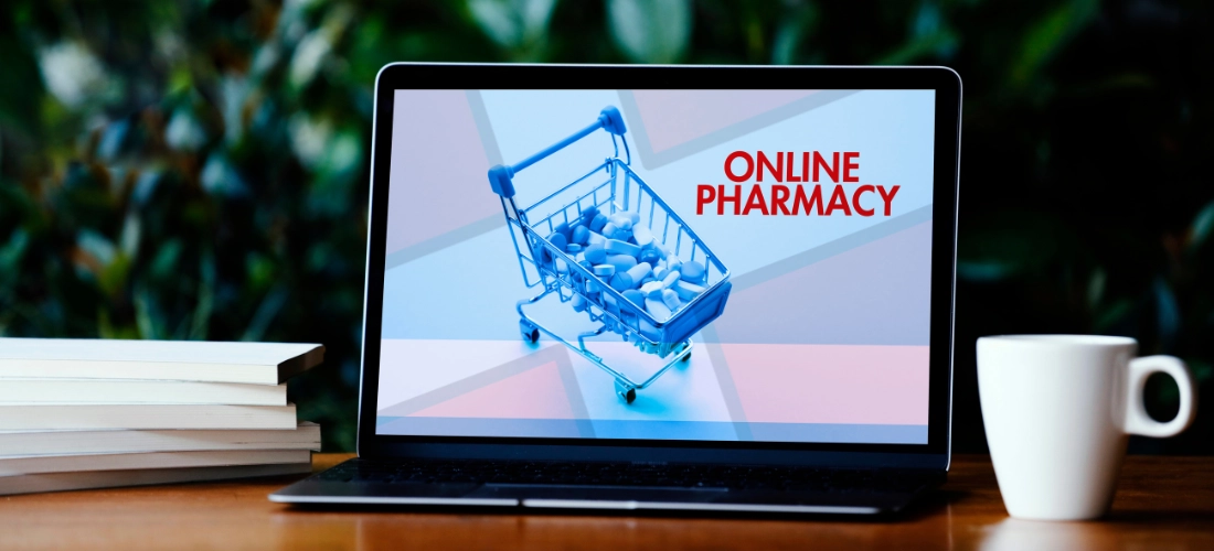 Online pharmacy store on a laptop screen