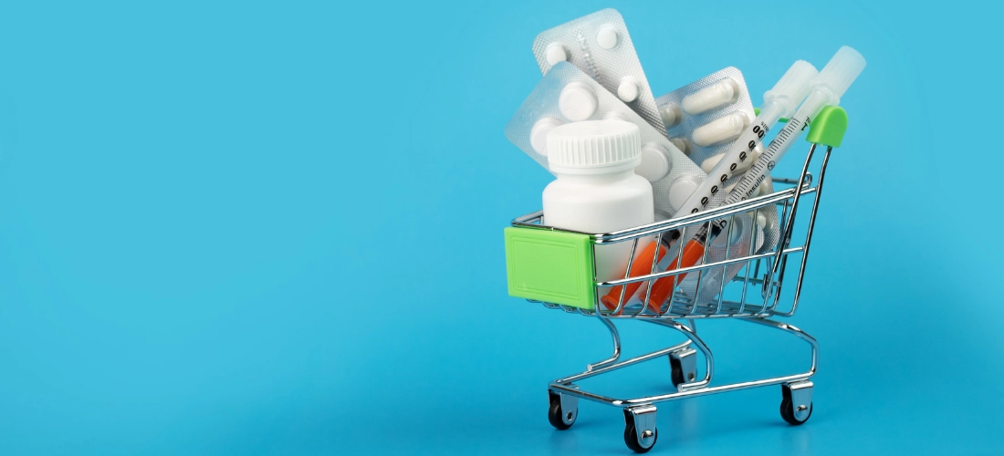 A shopping basket with medicine